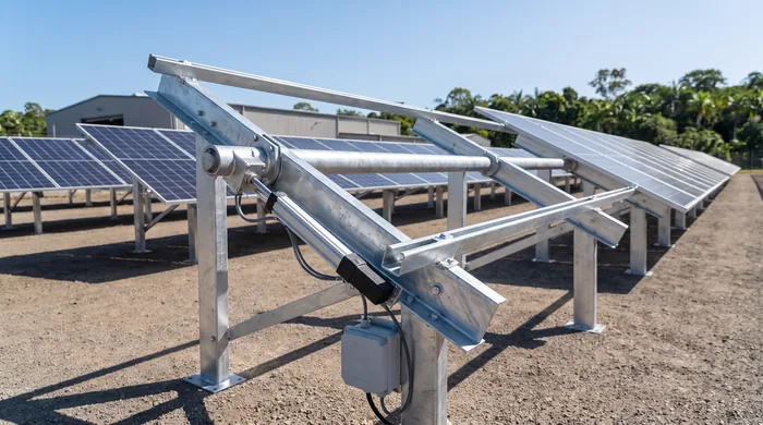 Galvanized steel solar panel mounting racks fabricated by DavFab installed at a field site